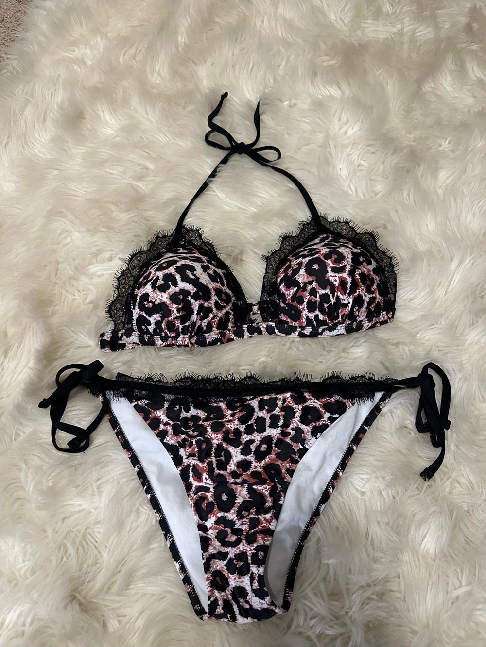 SHEIN Leopard Lace Trim Bikini Set